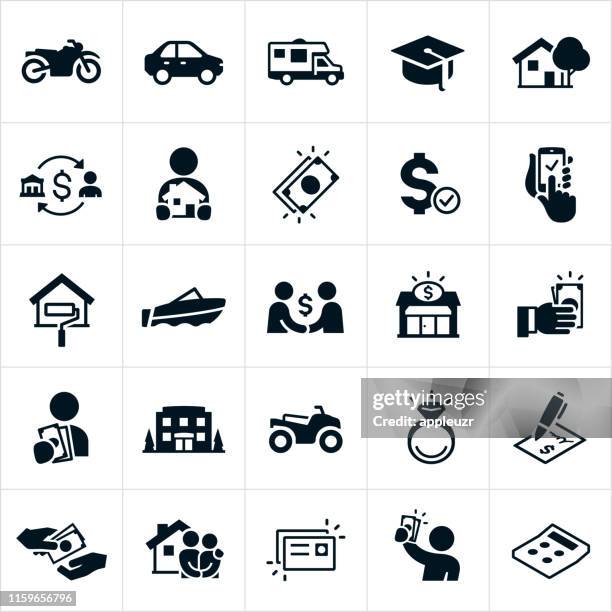 stockillustraties, clipart, cartoons en iconen met lening en lenen iconen - hypotheek