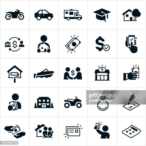 stockillustraties, clipart, cartoons en iconen met lening en lenen iconen - money borrow