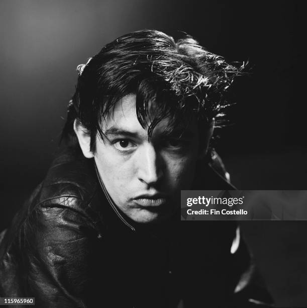 Headshot of Chris Spedding, British rock and roll and jazz guitarist, in a studio portrait, 1978.