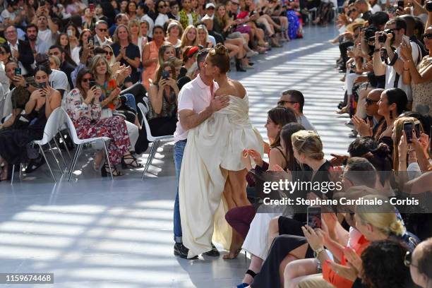 Fashion designer Alexandre Vauthier and Celine Dion during the Alexandre Vauthier Haute Couture Fall/Winter 2019 2020 show as part of Paris Fashion...