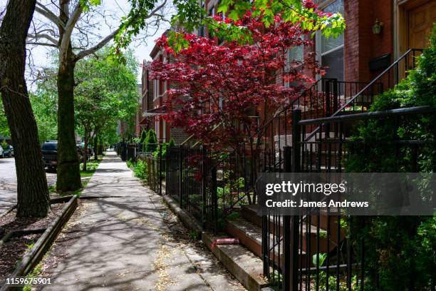 Sidewalk and Row of Homes in the East Village Neighborhood of Chicago