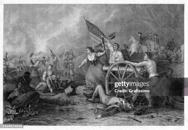 stockillustraties, clipart, cartoons en iconen met de waterkruik van moll in de slag van monmouth 1778 bij amerikaanse revolutie - amerikaanse onafhankelijkheidsoorlog