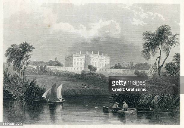 house of the president seen from the river washington d.c. 1840 - 1840 stock illustrations