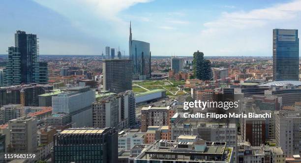 cityscape of milan - milan aerial stock pictures, royalty-free photos & images