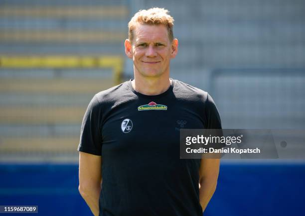 Physiotherapist Torge Schwarz of SC Freiburg poses during the team presentation at Schwarzwald-Stadion on August 4, 2019 in Freiburg im Breisgau,...