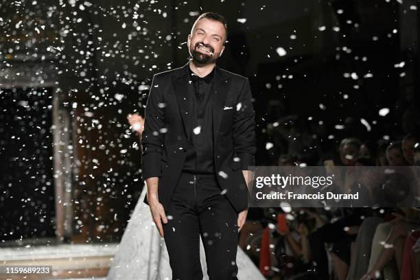 Designer Julien Fournie walks the runway during the Julien Fournie Haute Couture Fall/Winter 2019 2020 show as part of Paris Fashion Week on July 02,...