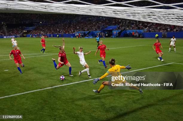 Ellen White of England is fouled by Becky Sauerbrunn of the USA inside the penalty area, which leads to England being awarded a penalty following a...