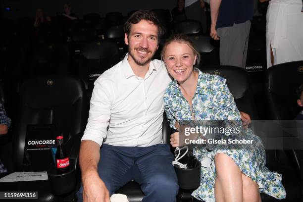 Former skier and world champion Felix Neureuther and his wife Miriam Neureuther during the premiere of the movie "Playmobil der Film" at Mathaeser...