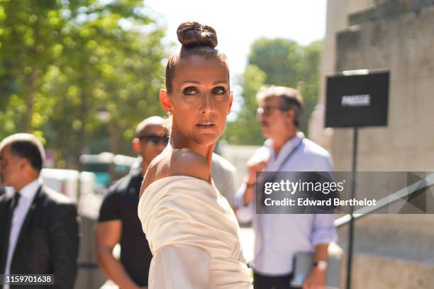 Celine Dion is seen outside Alexandre Vauthier, during Paris Fashion Week Haute Couture Fall/Winter 2019/20, on July 02, 2019 in Paris, France.