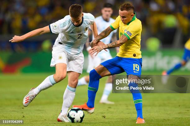 Juan Foyth of Argentina and Everton of Brazil compete for the ball during the Copa America Brazil 2019 Semi Final match between Brazil and Argentina...
