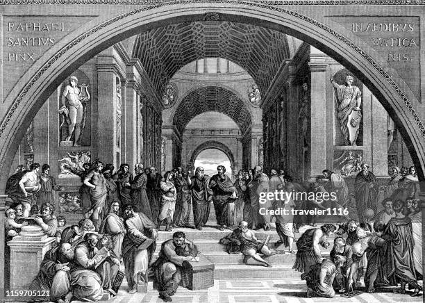 school of athens by raphael - raphael school of athens stock illustrations