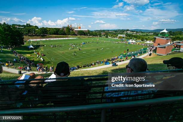 General view of the fields from above during the Pittsburgh Steelers training camp on August 3, 2019 at Chuck Noll Stadium at Saint Vincent College...