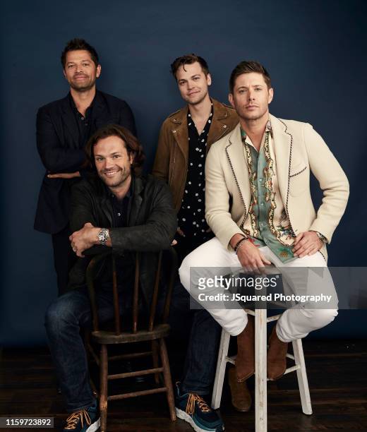 Misha Collins, Jared Padalecki, Alexander Calvert and Jensen Ackles of The CW's 'Supernatural' pose for a portrait during the 2019 Summer Television...
