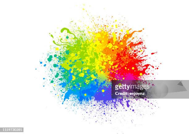 illustrazioni stock, clip art, cartoni animati e icone di tendenza di spruzzo di vernice arcobaleno - colore descrittivo