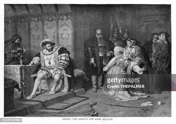 henry viii of england and anne boleyn  engraving 1892 - british royalty stock illustrations
