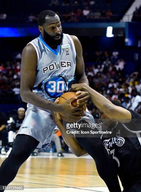 Julian Wright of the Power battles Craig Smith of the Enemies during week seven of the BIG3 on August 3, 2019 at the Allstate Arena in Chicago,...