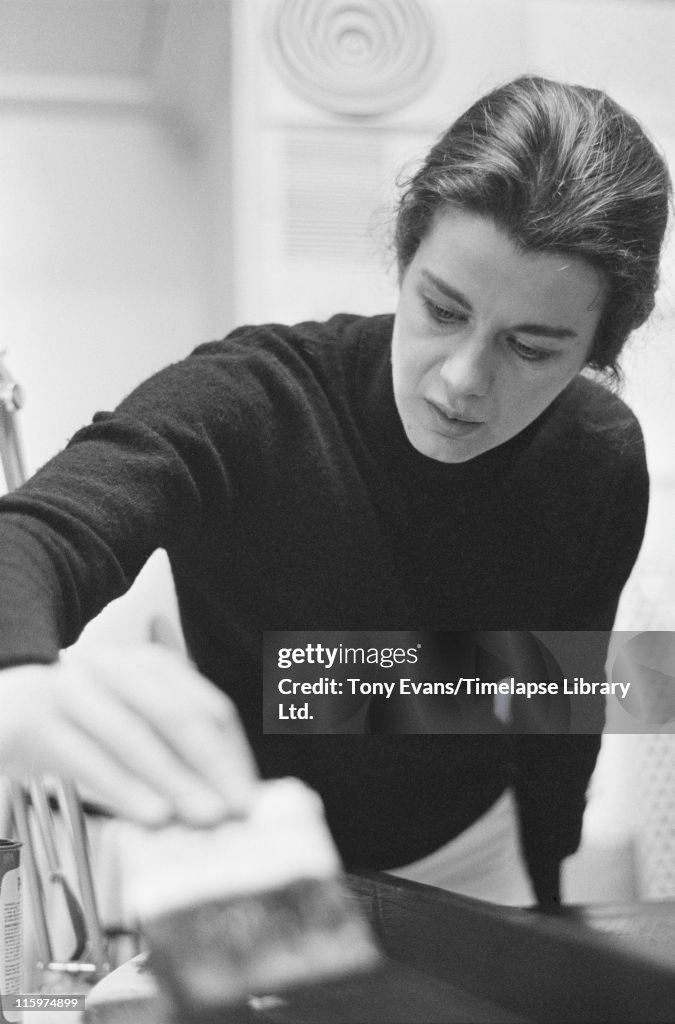 Bridget Riley English op art painter Bridget Riley at work in a studio, April 1964 ...