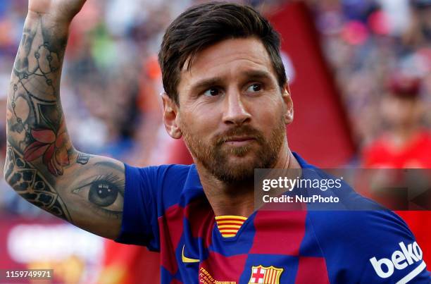 Leo Messi during the presentation of the team 2019-20 before the match between FC Barcelona and Arsenal FC, corresponding to the Joan Gamper trophy,...