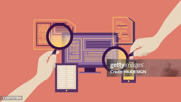 magnifying glass for searching report - frontier markets stock illustrations