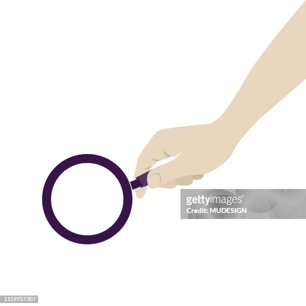 menschliche hand halte lupe - looking through an object stock-grafiken, -clipart, -cartoons und -symbole