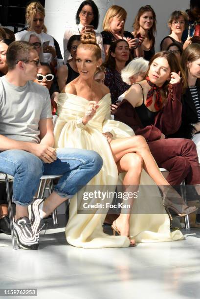 Pepe Munoz, Celine Dion and Morgane Polanski attend the Alexandre Vauthier Haute Couture Fall/Winter 2019 2020 show as part of Paris Fashion Week on...