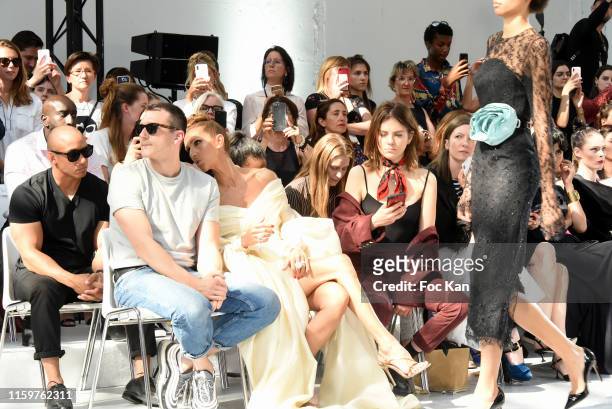Pepe Munoz, Celine Dion and Morgane Polanski attend the Alexandre Vauthier Haute Couture Fall/Winter 2019 2020 show as part of Paris Fashion Week on...