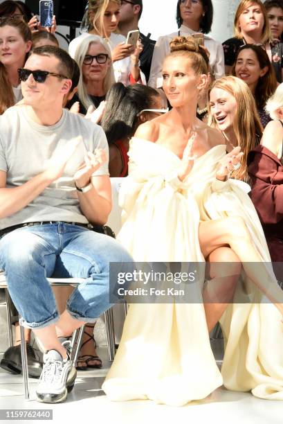 Pepe Munoz, Celine Dion and Morgane Polanski attend the Alexandre Vauthier Haute Couture Fall/Winter 2019 2020 show as part of Paris Fashion Week on...