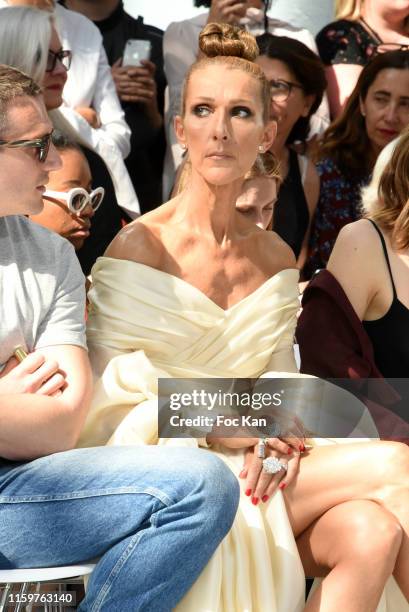 Pepe Munoz and Celine Dion attend the Alexandre Vauthier Haute Couture Fall/Winter 2019 2020 show as part of Paris Fashion Week on July 02, 2019 in...