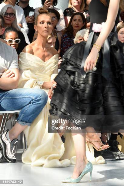 Pepe Munoz and Celine Dion attend the Alexandre Vauthier Haute Couture Fall/Winter 2019 2020 show as part of Paris Fashion Week on July 02, 2019 in...