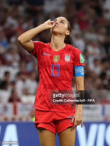 Alex Morgan of the USA celebrates after scoring her teams second goal during the 2019 FIFA Women's World Cup France Semi Final match between England...