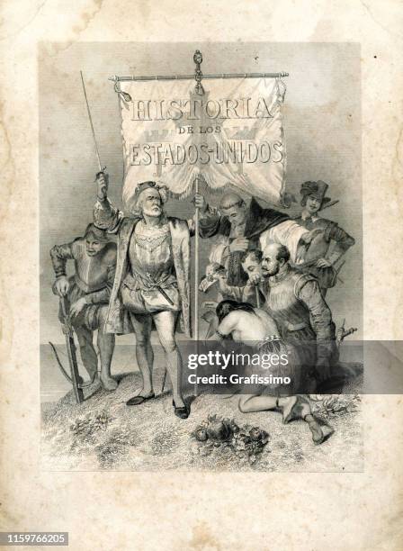 christopher columbus landing in america 1492 - cristobal colon stock illustrations