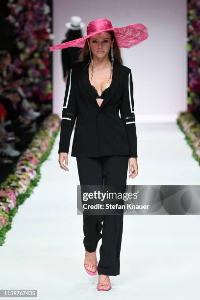 Model walks the runway at the Sportalm Kitzbuehel show during the Berlin Fashion Week Spring/Summer 2020 at ewerk on July 03, 2019 in Berlin, Germany.