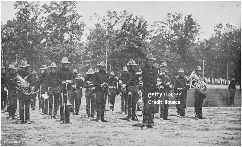 US Army black and white photos: Military band parade