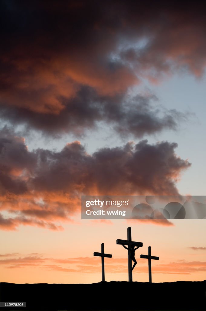 Three crosses with Christ in the center