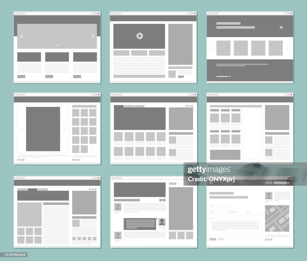 Web Pages Layout Internet Browser Windows With Website Elements ...