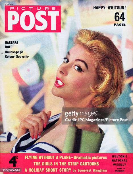 American fashion model and actress Barbara Rolf is featured for the cover of Picture Post magazine. Original Publication: Picture Post Cover - Vol 67...