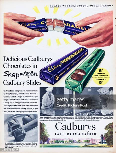 Advertisement for Cadbury's Turkish Delight Slides and Peppermints Slides. Original Publication: Picture Post Ad - Vol 67 No 13 P 28 - pub. 25th June...