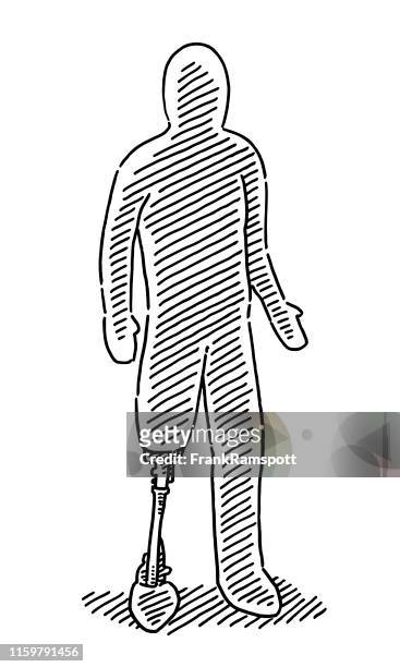 disabled human figure artificial leg drawing - amputee stock illustrations
