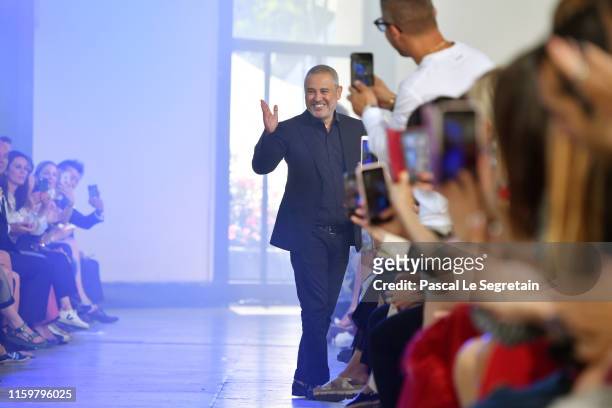 Elie Saab walks the runway during the Elie Saab Haute Couture Fall/Winter 2019 2020 show as part of Paris Fashion Week on July 03, 2019 in Paris,...