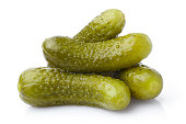 Marinated pickled cucumbers on white