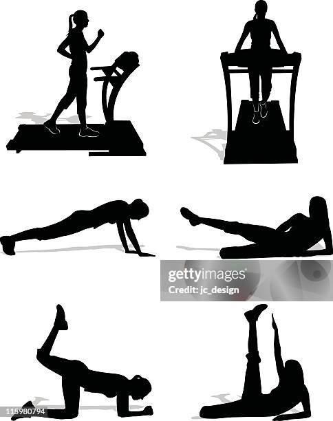 healthy silhouettes - press ups stock illustrations