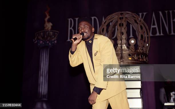 American rapper Big Daddy Kane performs onstage at Harlem's Apollo Theater, New York, New York, February 1990.