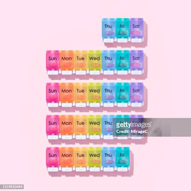 one month 30 days pill organizer - week stock pictures, royalty-free photos & images
