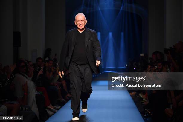 Jean-Paul Gaultier walks the runway during the Jean Paul Gaultier Haute Couture Fall/Winter 2019 2020 show as part of Paris Fashion Week on July 03,...