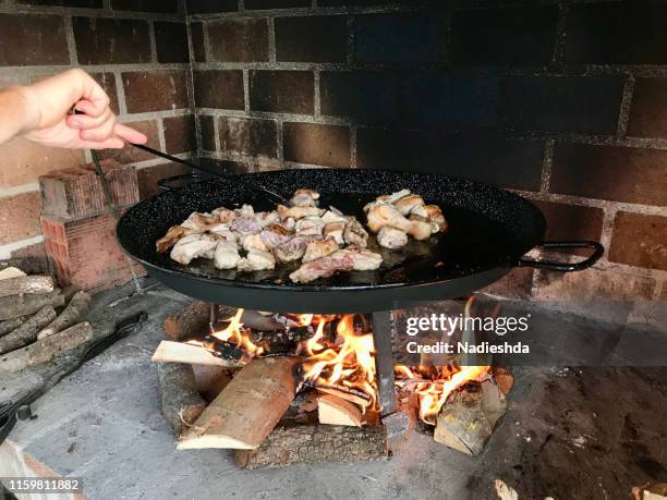 close up of a valencian paella - fumes cooking stock pictures, royalty-free photos & images