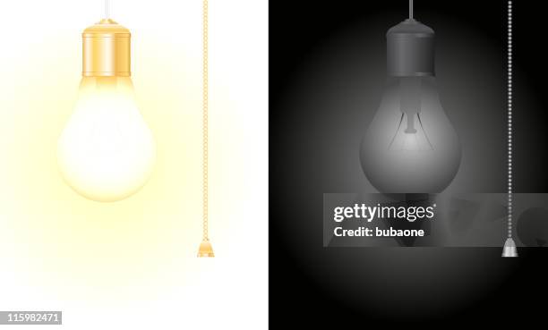 illustrazioni stock, clip art, cartoni animati e icone di tendenza di lampadina su/lampadina di disegno - interruttore luce