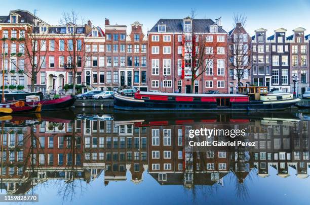 an amsterdam canal landscape - amsterdam winter stock pictures, royalty-free photos & images