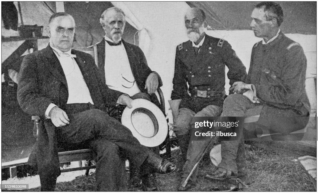 US Army black and white photos: President McKinley visiting Major General Wheeler in his tent, Camp Wikoff, Montauk Point