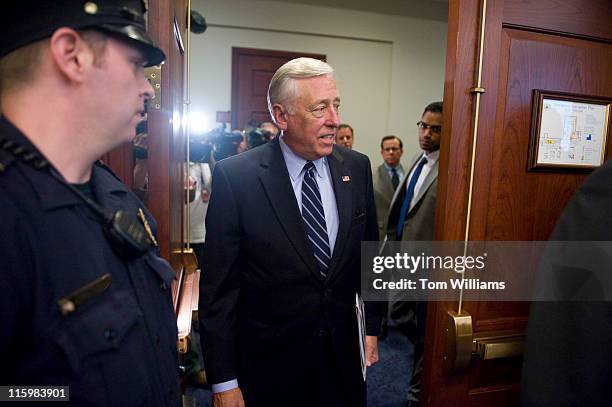 House Minority Whip Steny Hoyer, D-Md., arrives at an award ceremony in the Capitol Visitor Center where he accepted the Bradley University Institute...
