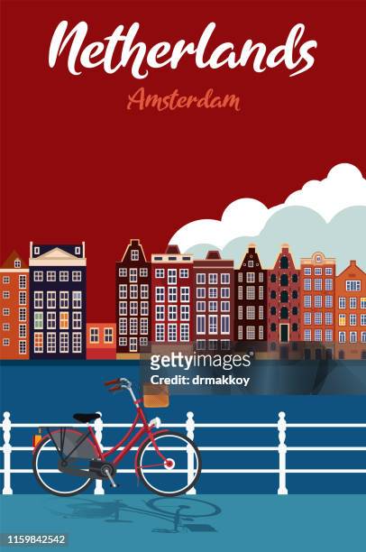 stockillustraties, clipart, cartoons en iconen met nederland cartoon kaart - amsterdam fietsen